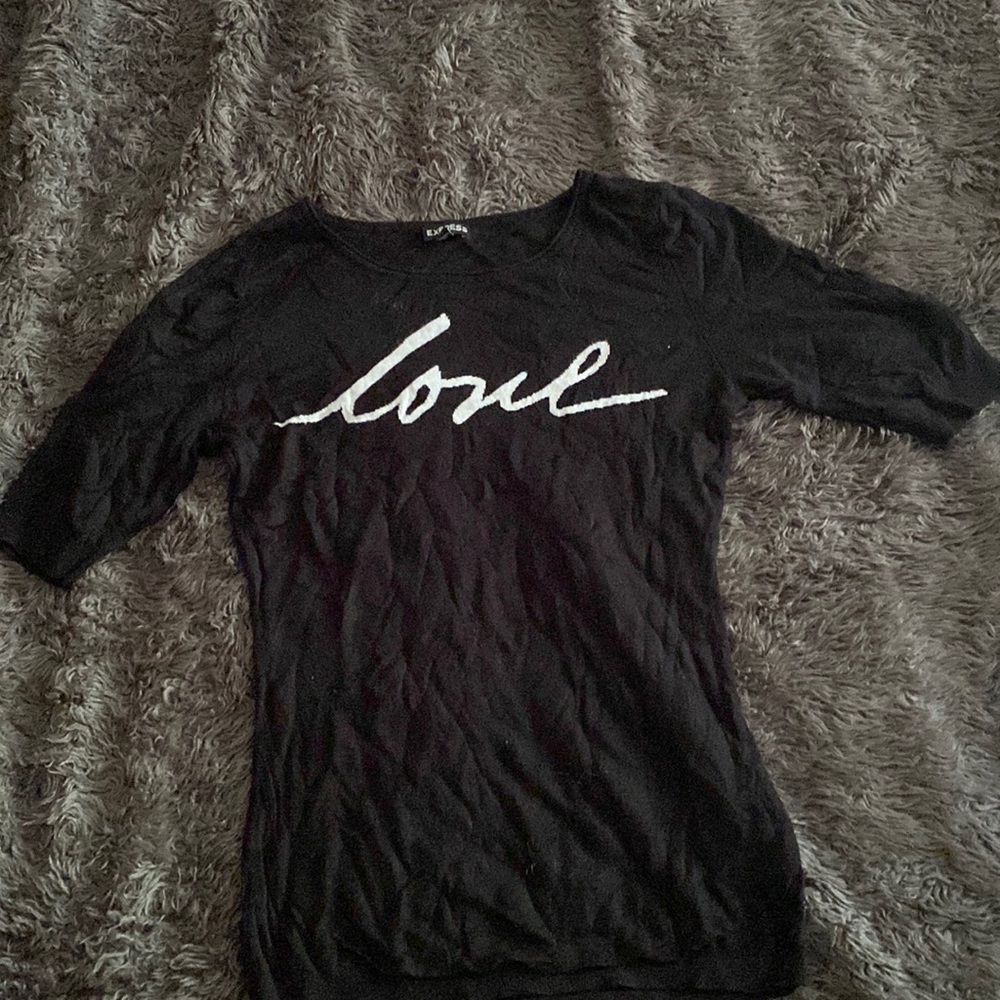 Express large Love black short sleeved sweater